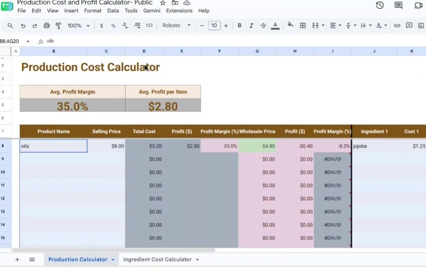 Product Cost & Profit Calculator for Small Businesses